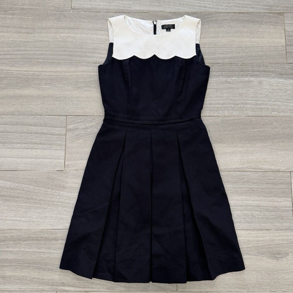 Tahari Arthur Levine Dress Fit & Flare Black White Women's Size 4 Sleeveless